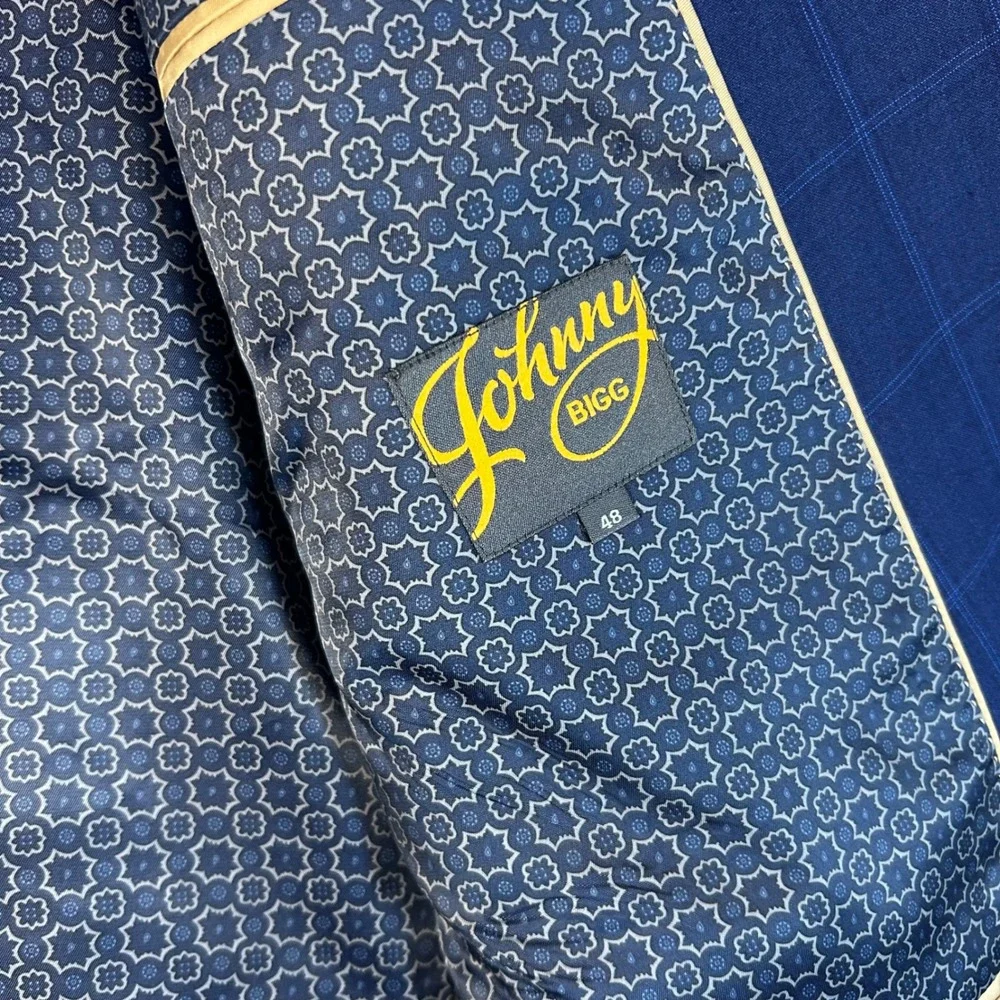 Johnny Bigg Suit Jacket Marine Blue Windowpane Plaid Blazer Size 48 NWT
